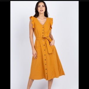 Pinkblush large New with tag Camel Flounce Sleeve Button Down large Dress